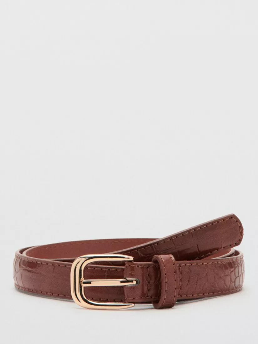 Mango belt slim embossed oval buckle brown - British product