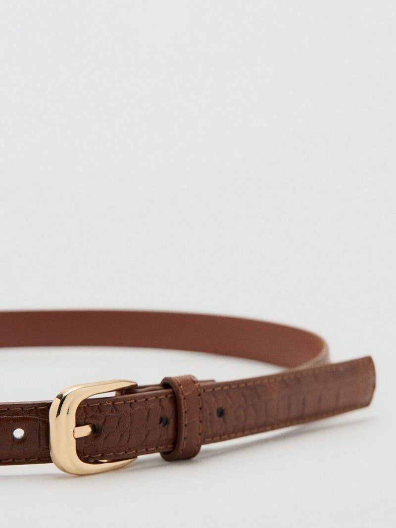 Mango belt slim embossed oval buckle brown - British product