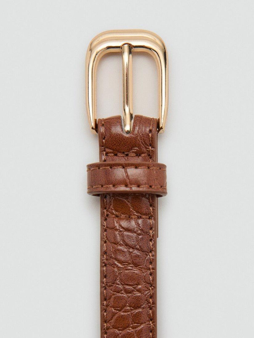 Mango belt slim embossed oval buckle brown - British product