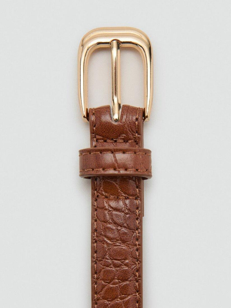 Mango belt slim embossed oval buckle brown - British product