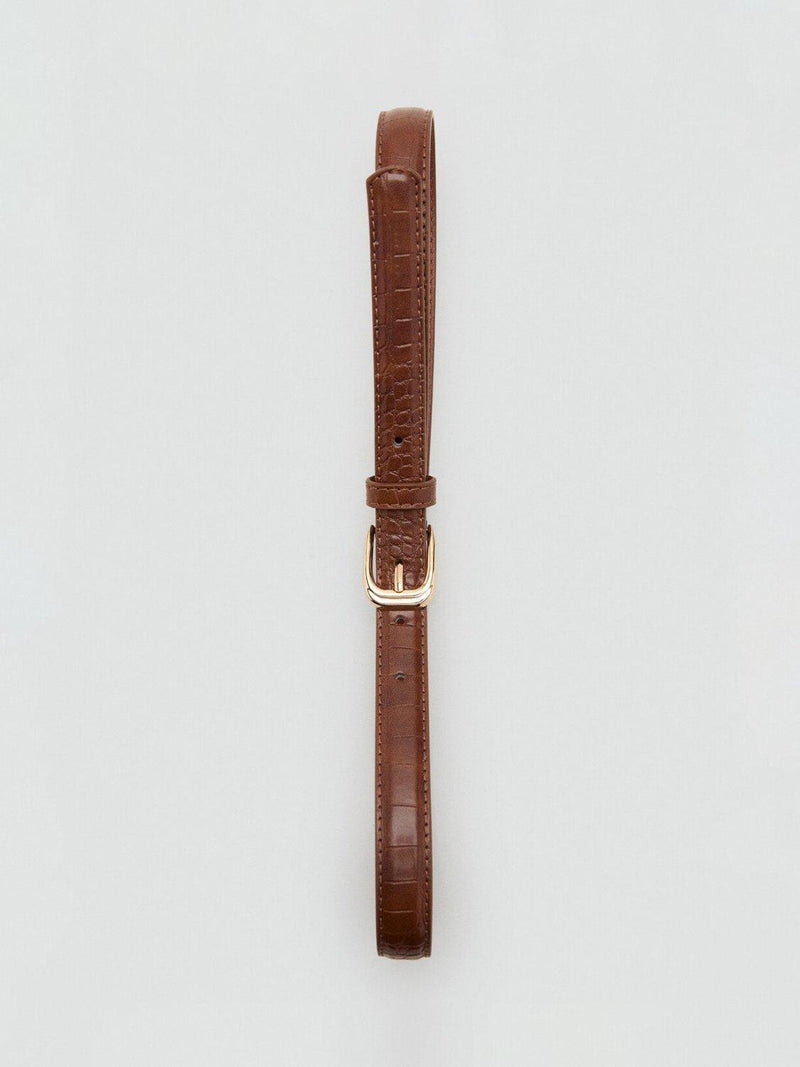 Mango belt slim embossed oval buckle brown - British product