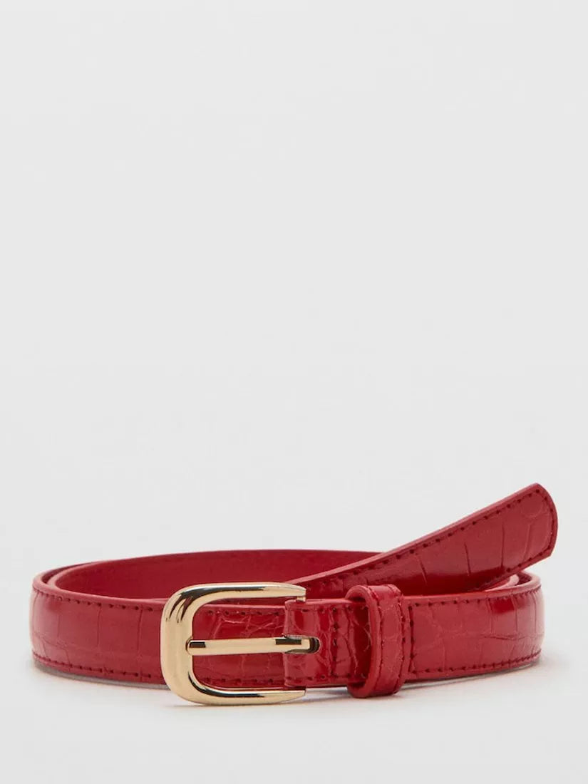 Mango skinny croc-embossed belt in red (British brand)