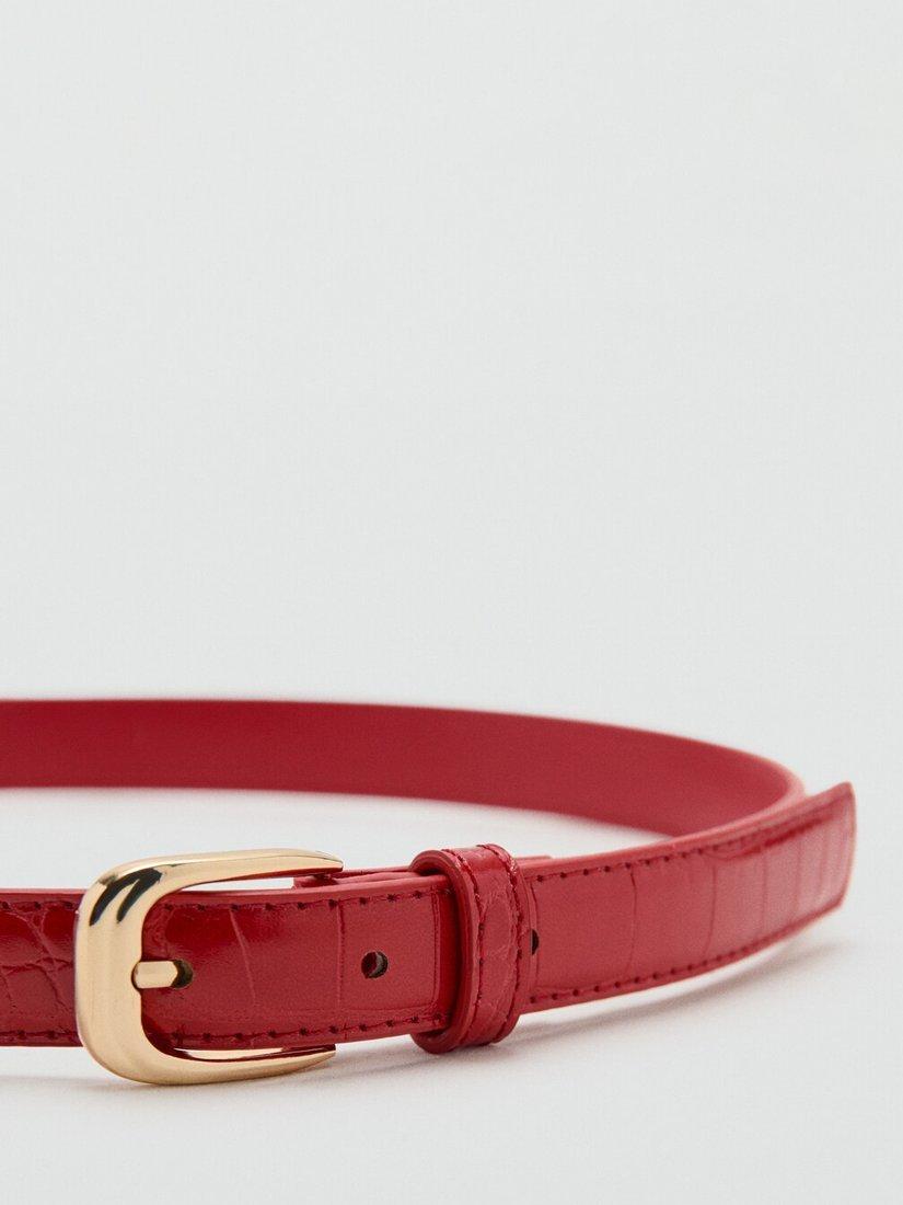 Mango skinny croc-embossed belt in red (British brand)