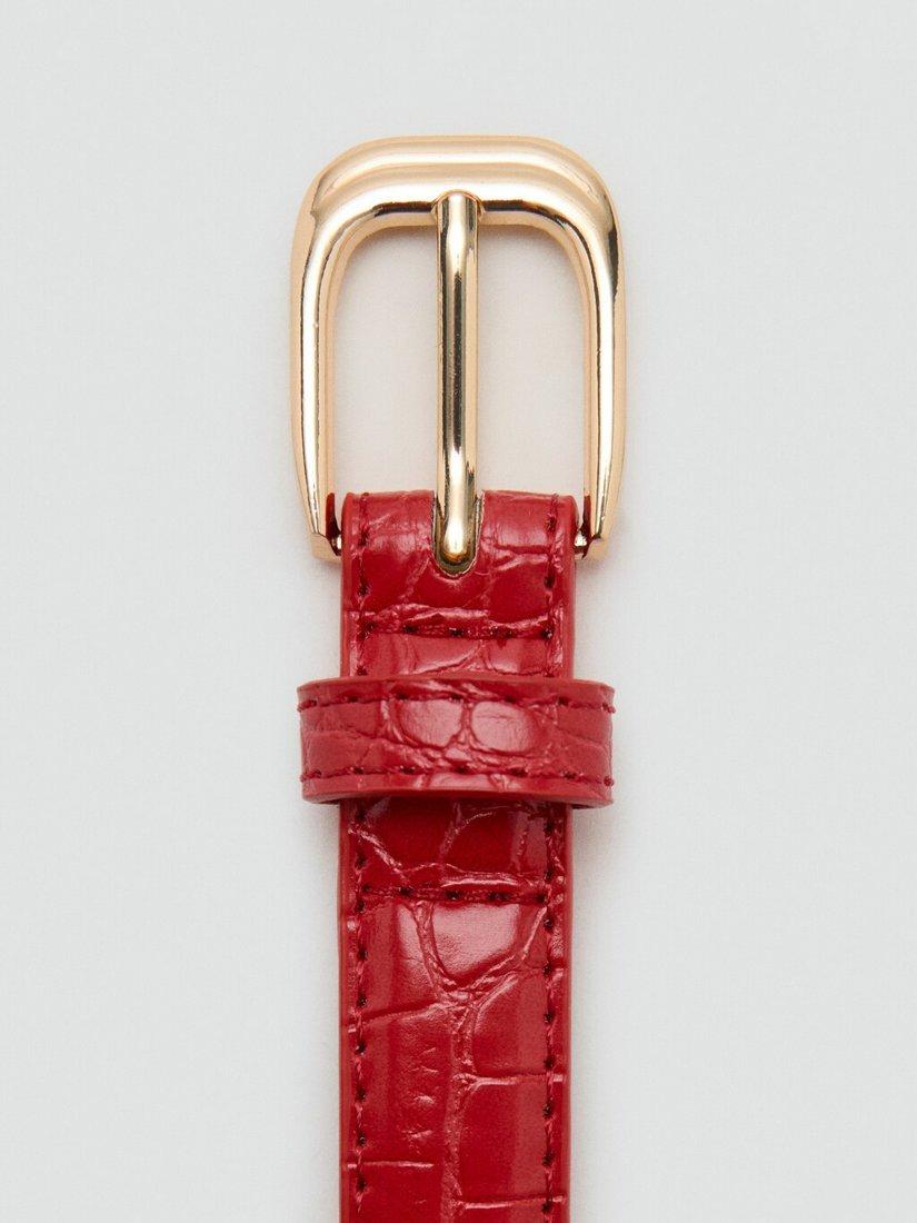 Mango skinny croc-embossed belt in red (British brand)