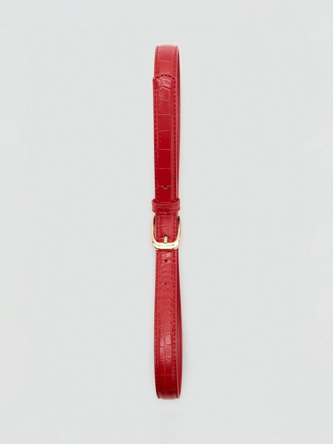 Mango skinny croc-embossed belt in red (British brand)