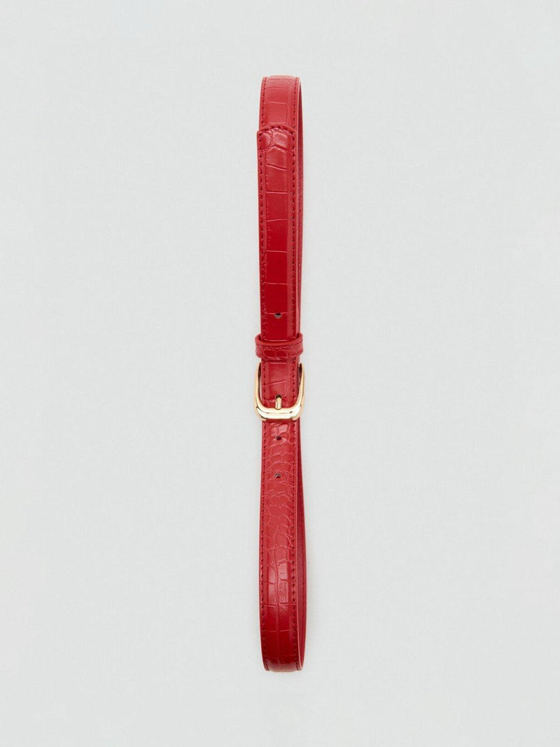 Mango skinny croc-embossed belt in red (British brand)