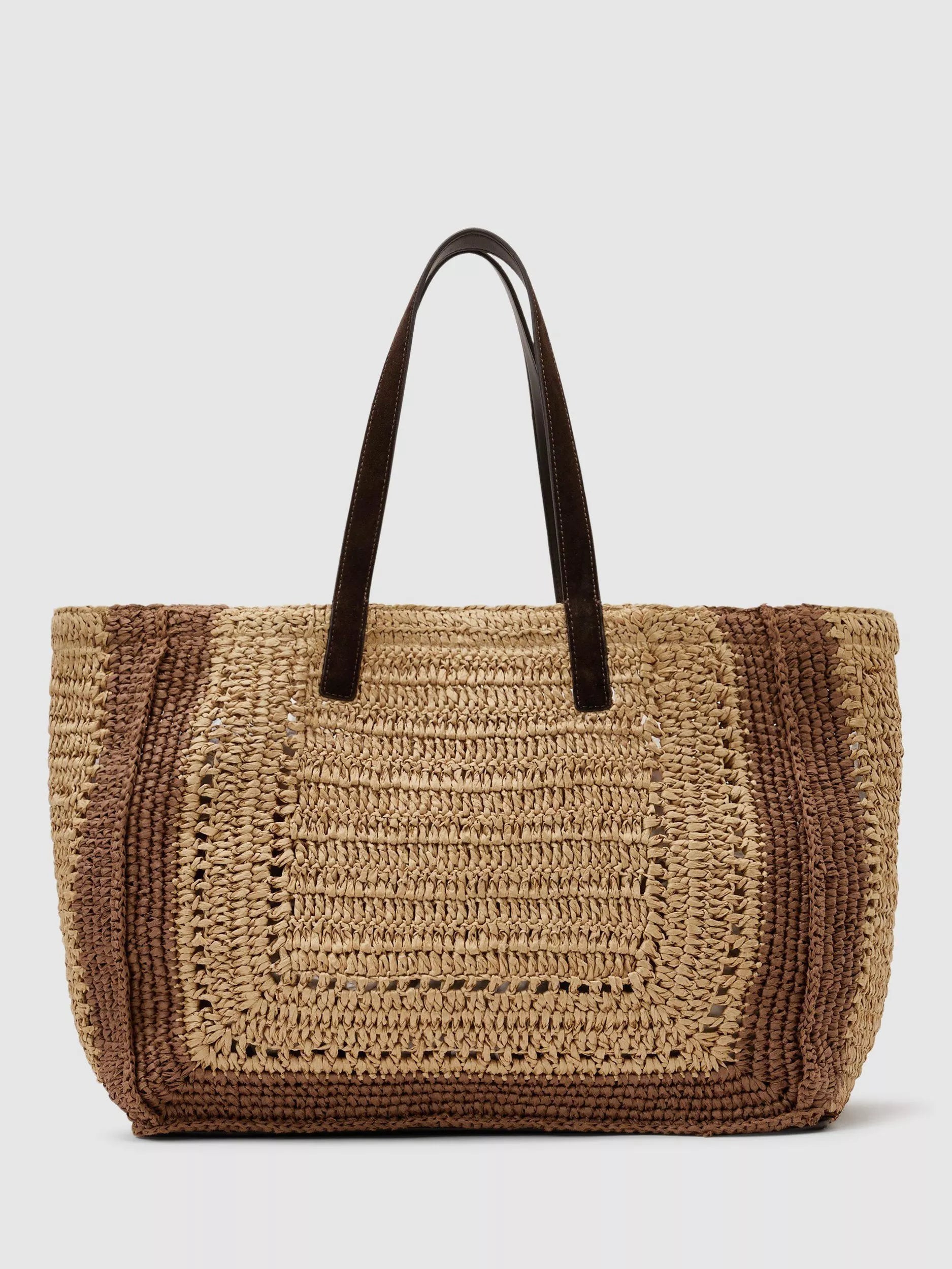 Reiss Rosie large raffia-effect tote bag, imported from the UK