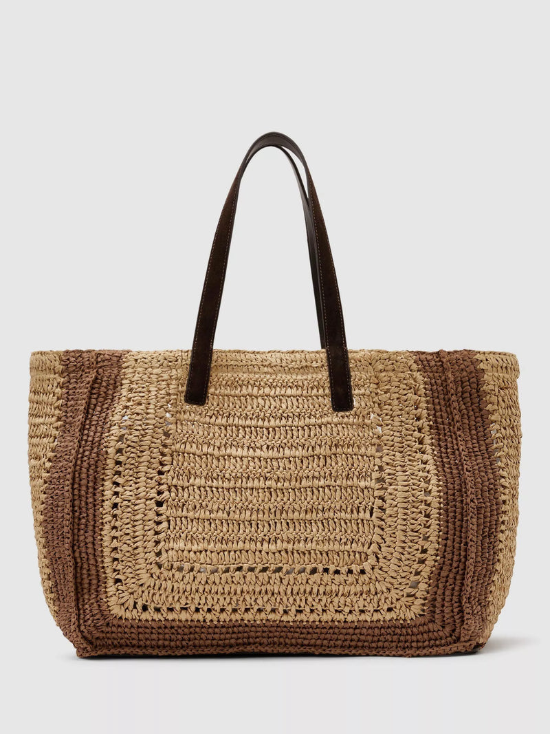 Reiss Rosie large raffia-effect tote bag, imported from the UK