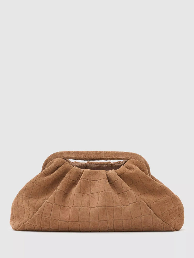 Reiss suede croc embossed clutch bag tan - British product