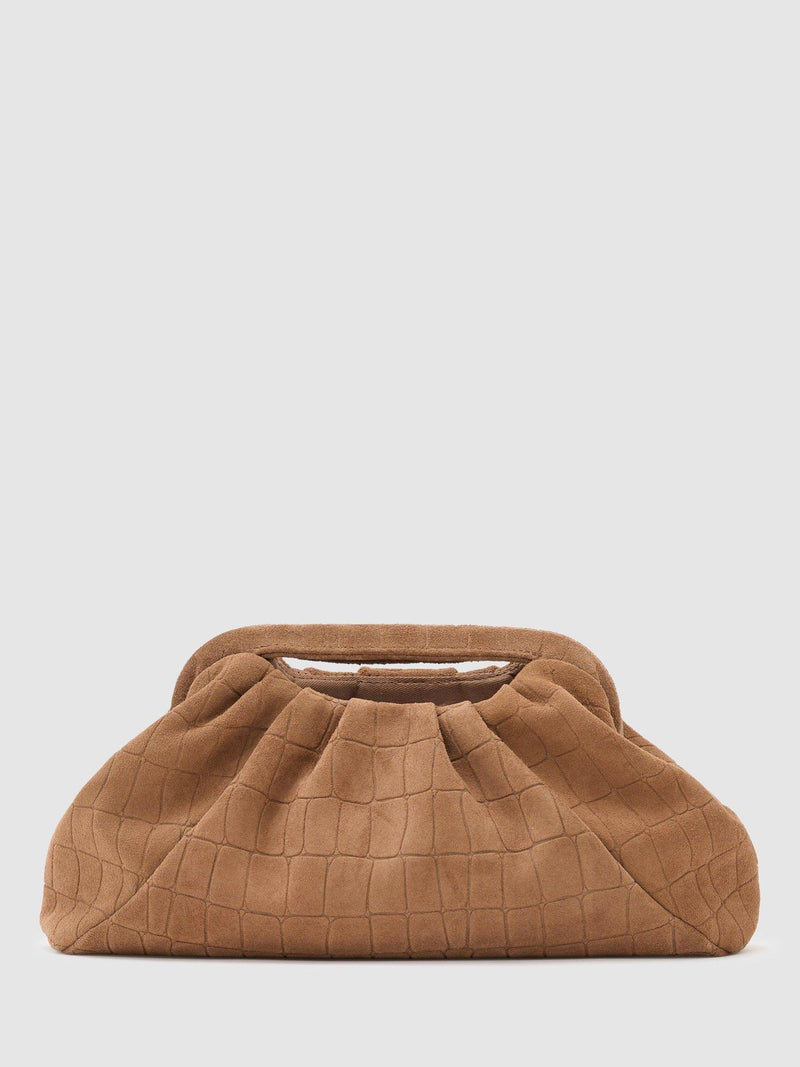 Reiss suede croc embossed clutch bag tan - British product