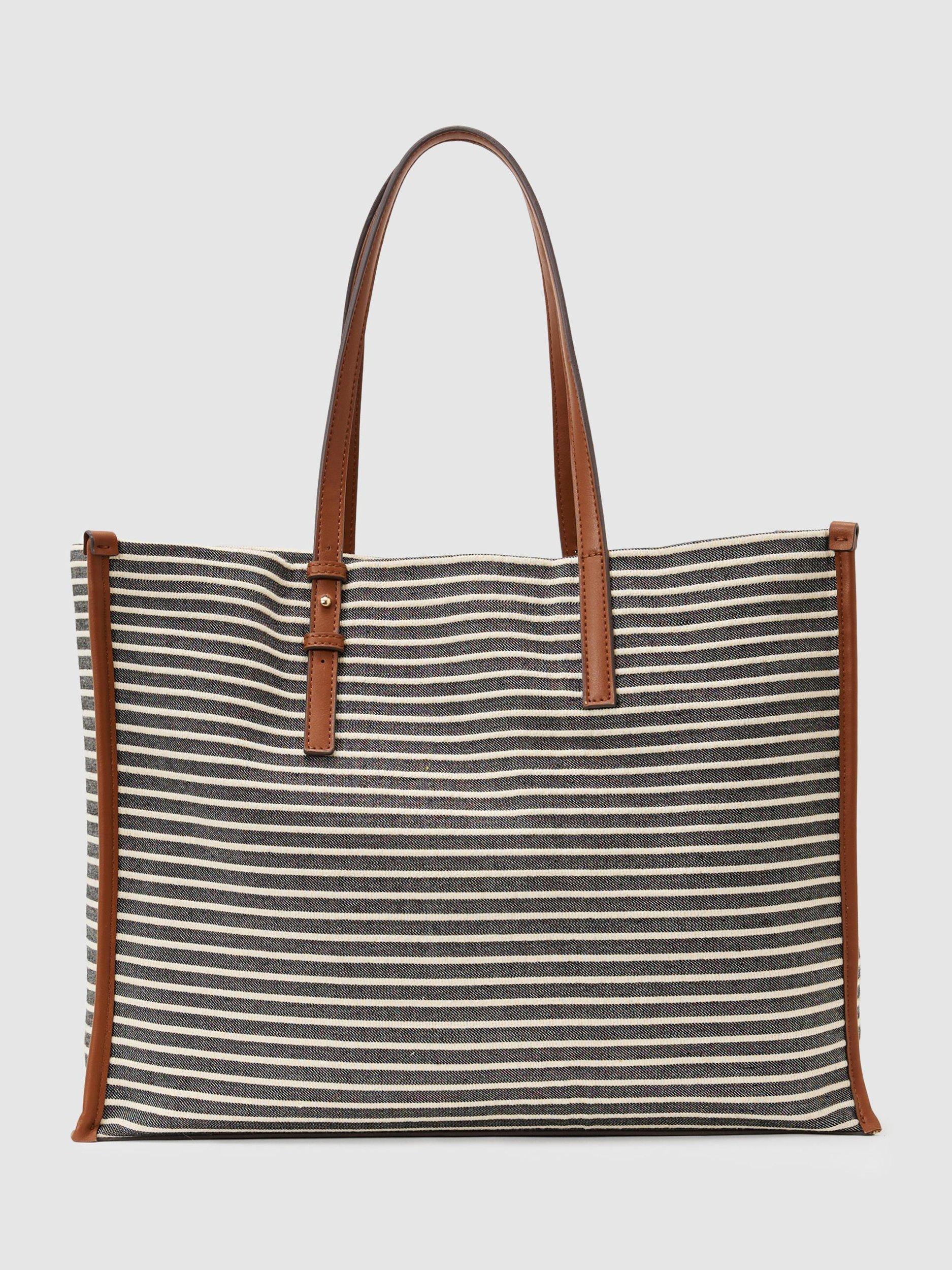 Reiss striped canvas tote bag navy off white, UK version