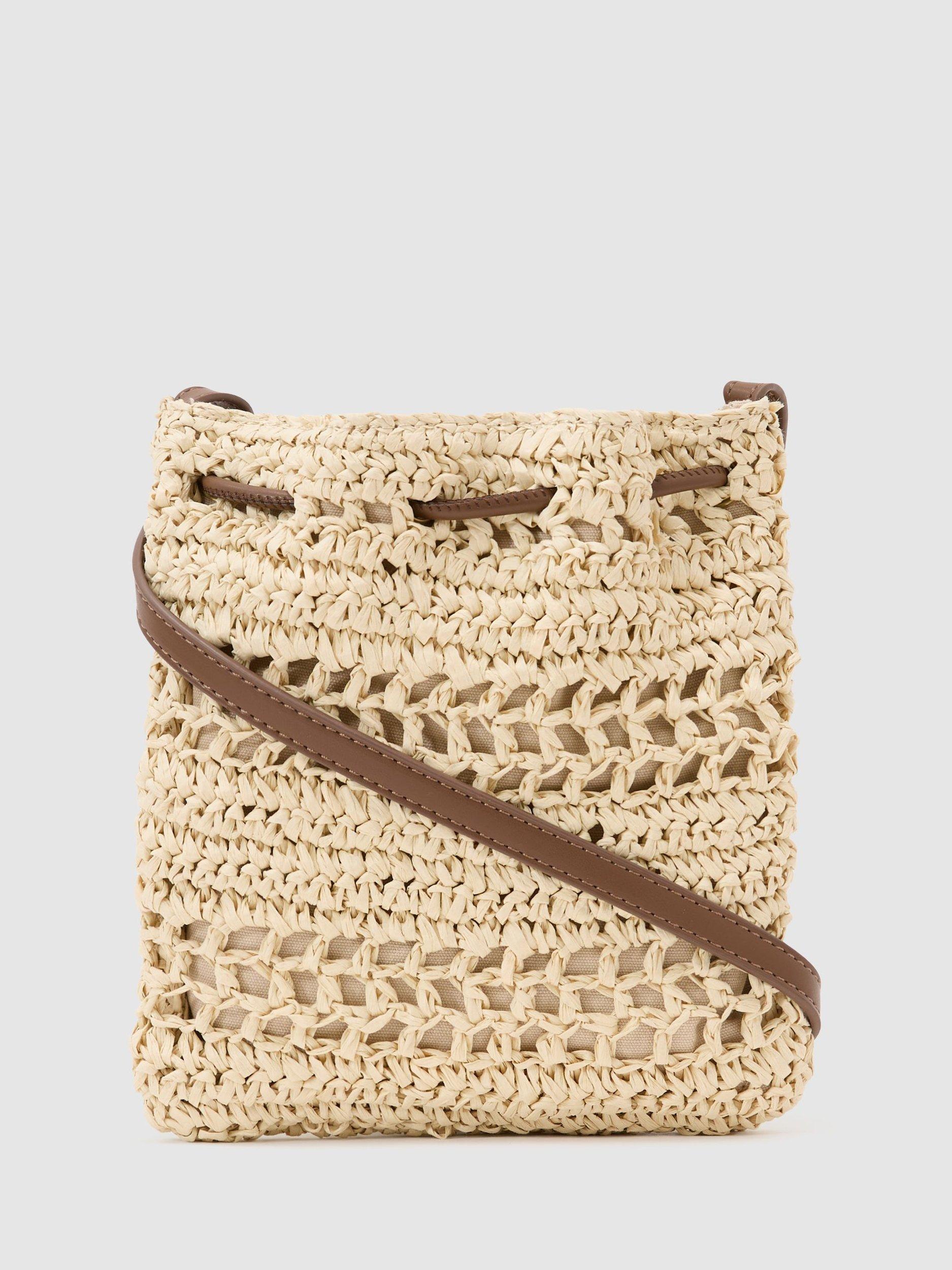 Reiss Esme raffia effect mini crossbody bag natural, imported from the UK