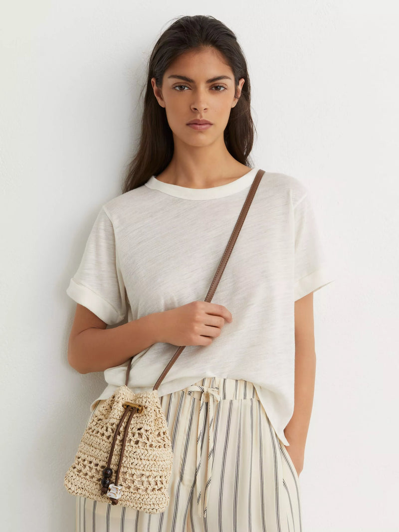Reiss Esme raffia effect mini crossbody bag natural, imported from the UK