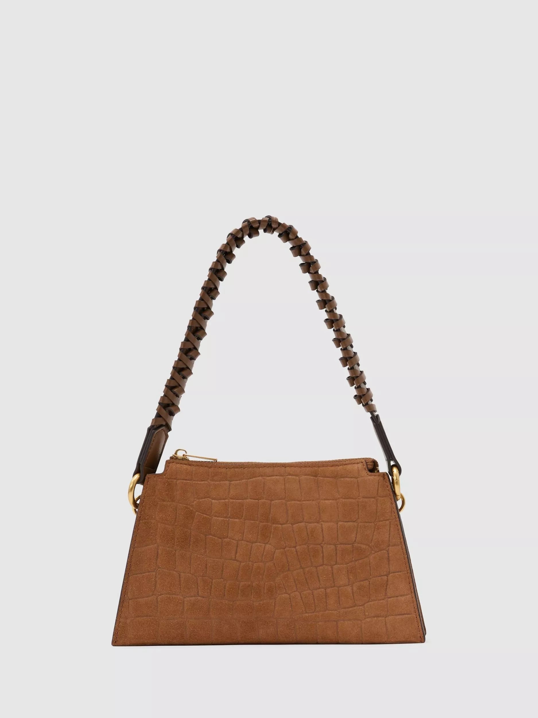 Reiss croc embossed top handle bag in tan, UK version