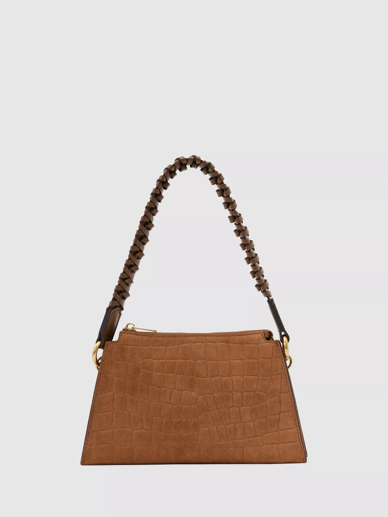Reiss croc embossed top handle bag in tan, UK version