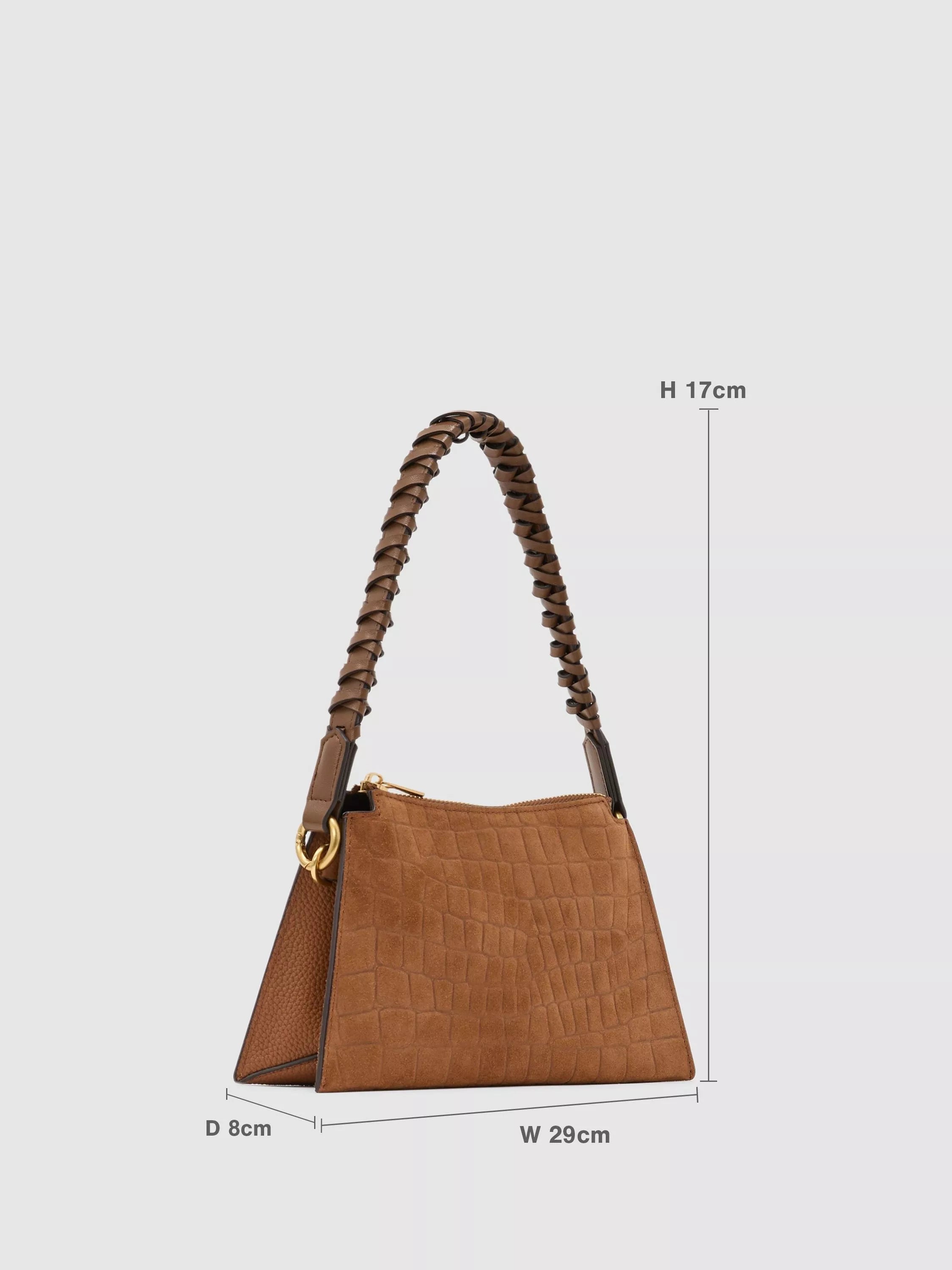 Reiss croc embossed top handle bag in tan, UK version