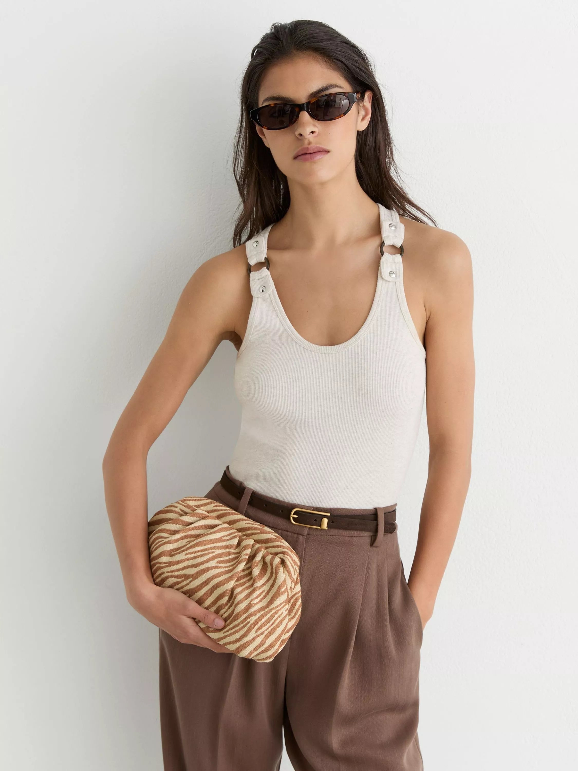 Reiss zebra print clutch bag natural tan (British brand)