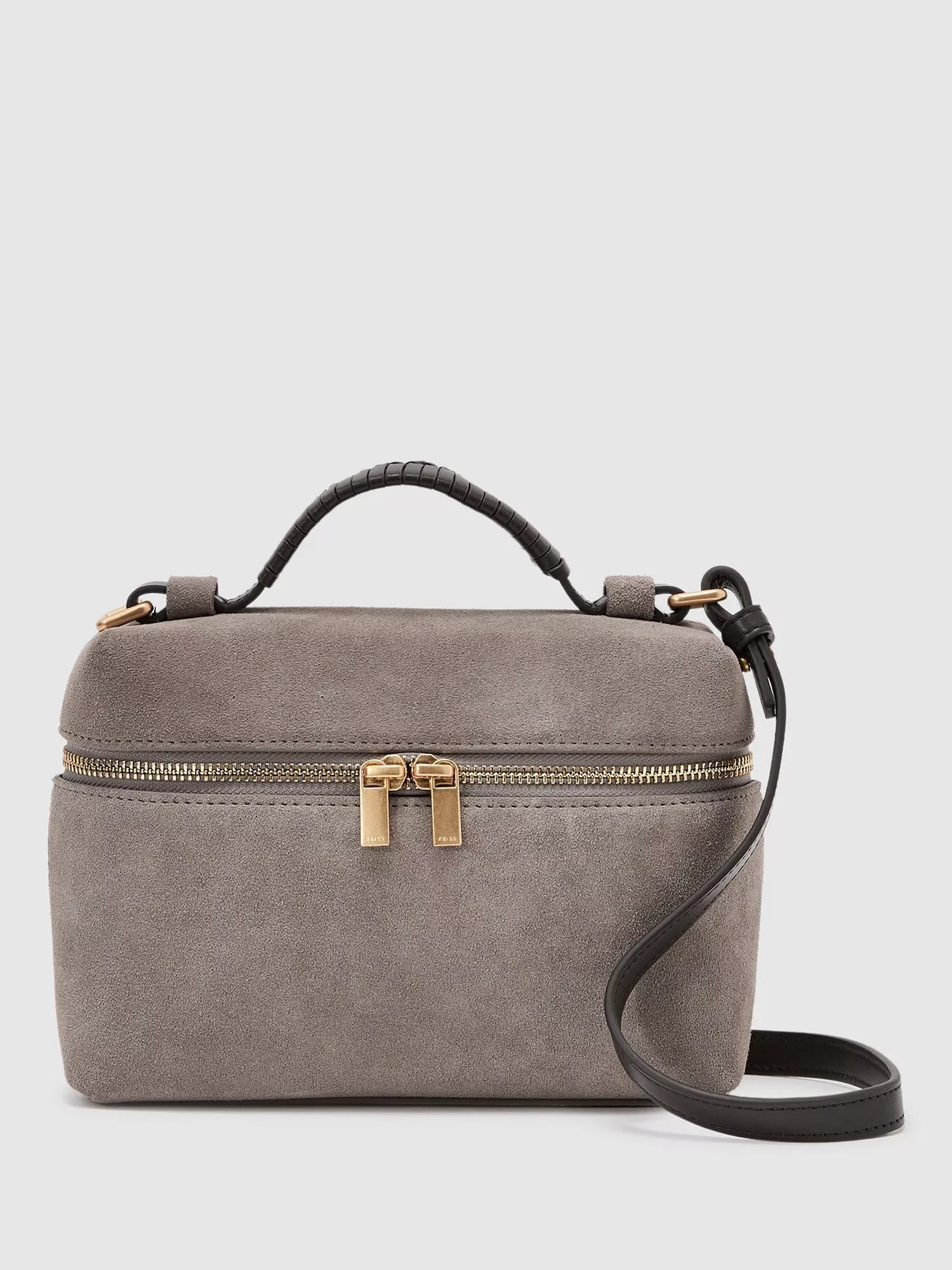 Reiss Ines suede vanity crossbody bag grey - British product