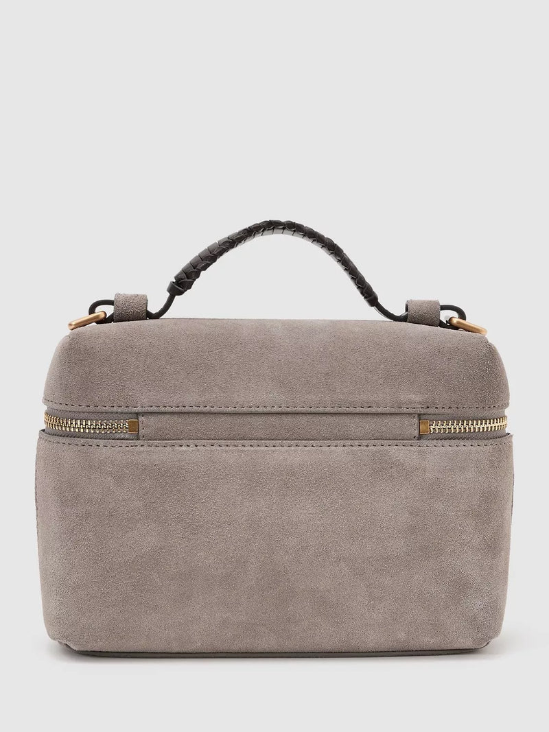 Reiss Ines suede vanity crossbody bag grey - British product