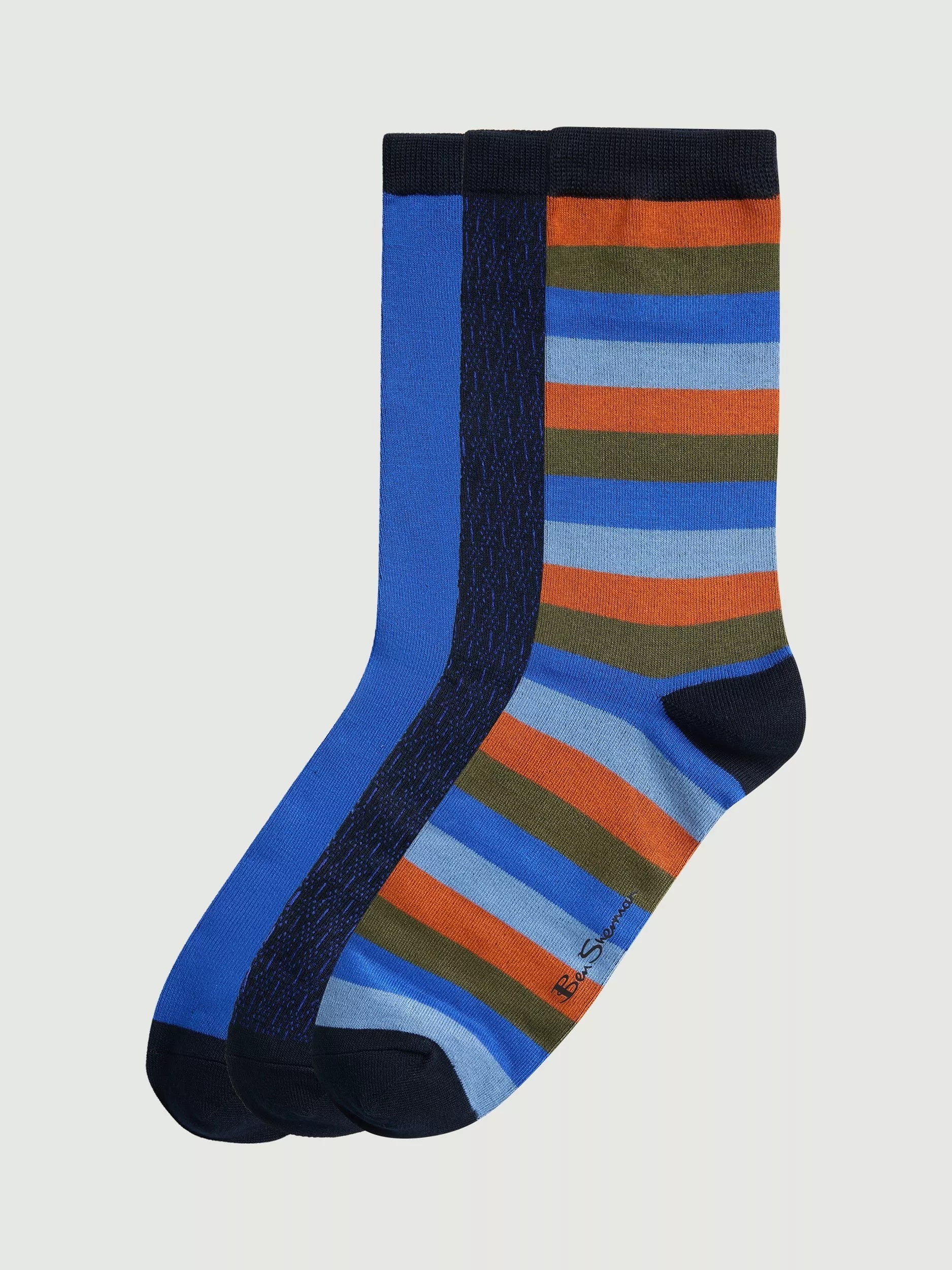 Ben Sherman mod stripe socks cobalt pack of 3, UK version