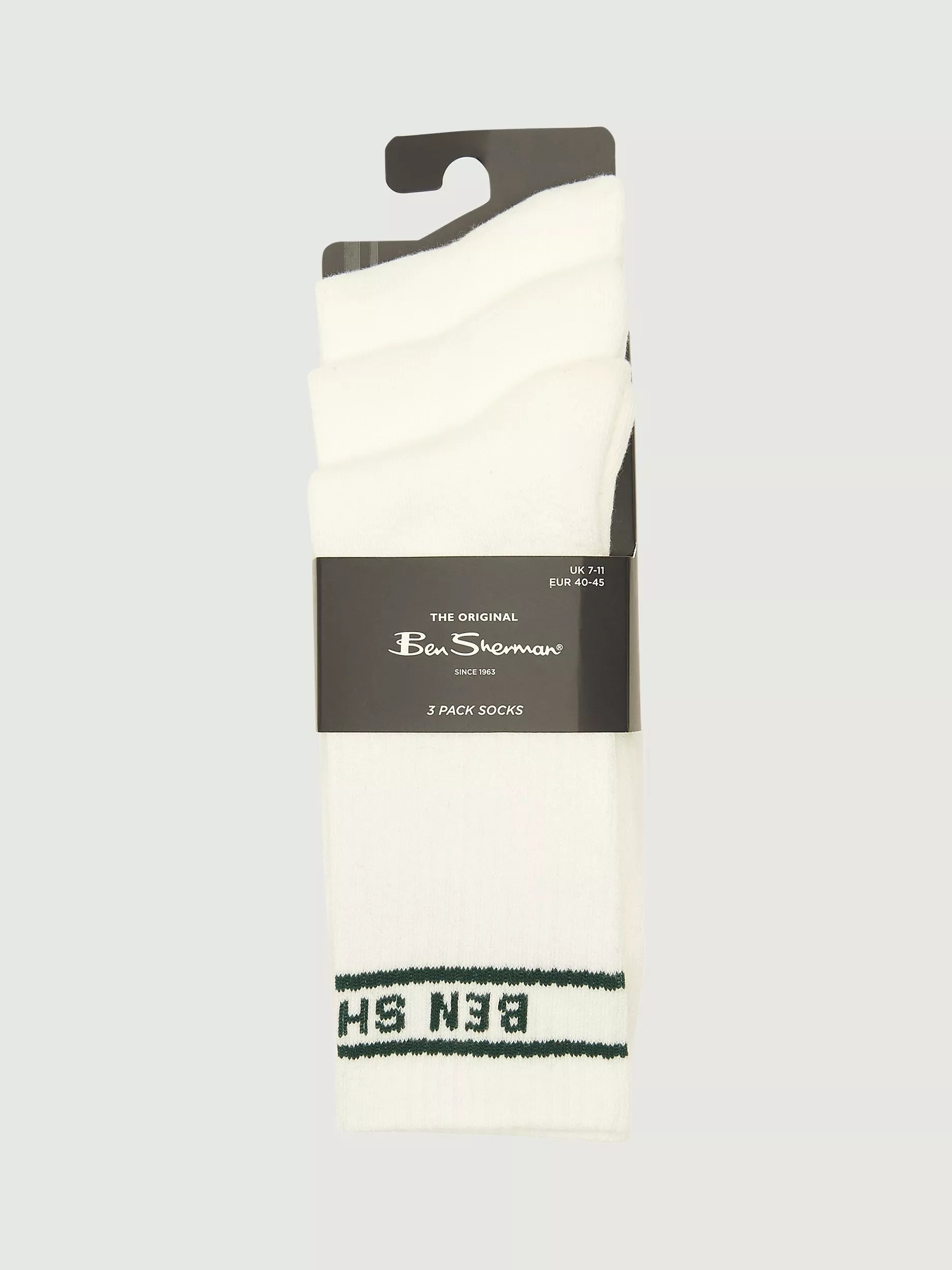 Ben Sherman socks pack of 3 white crew socks (British brand)
