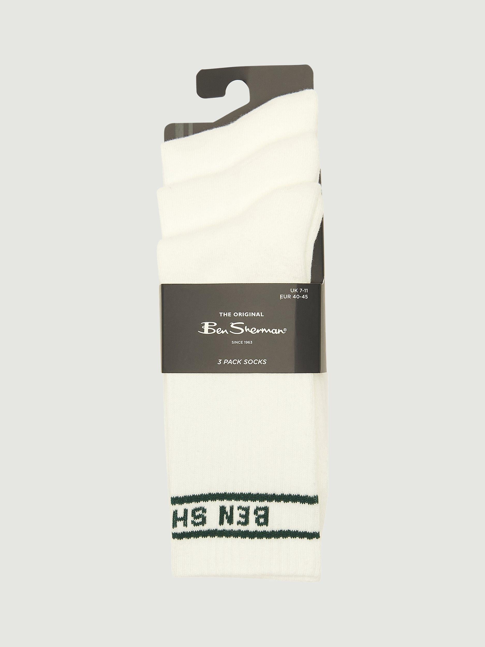 Ben Sherman socks pack of 3 white crew socks (British brand)