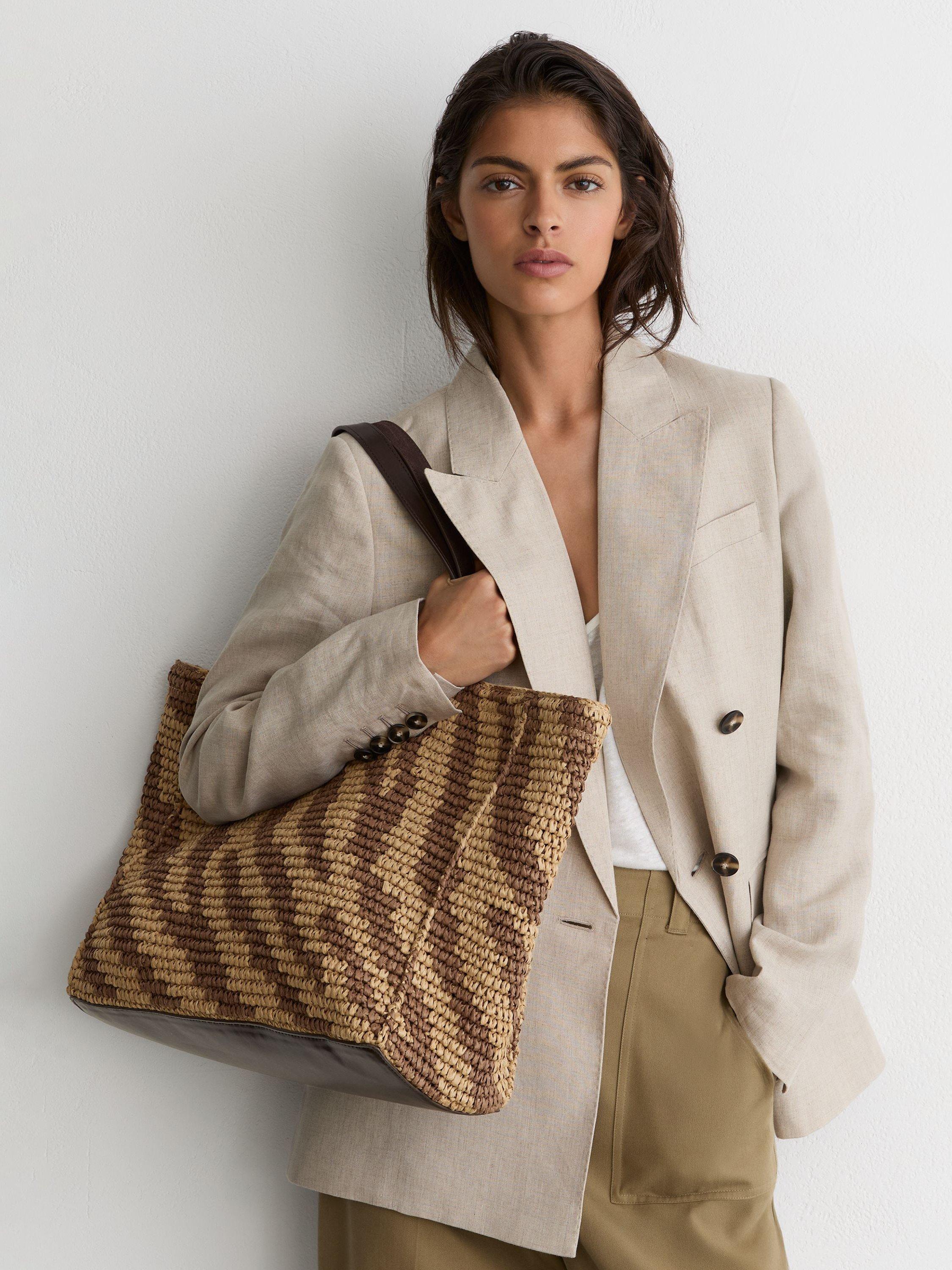 Reiss raffia effect zebra print tote bag (British brand)