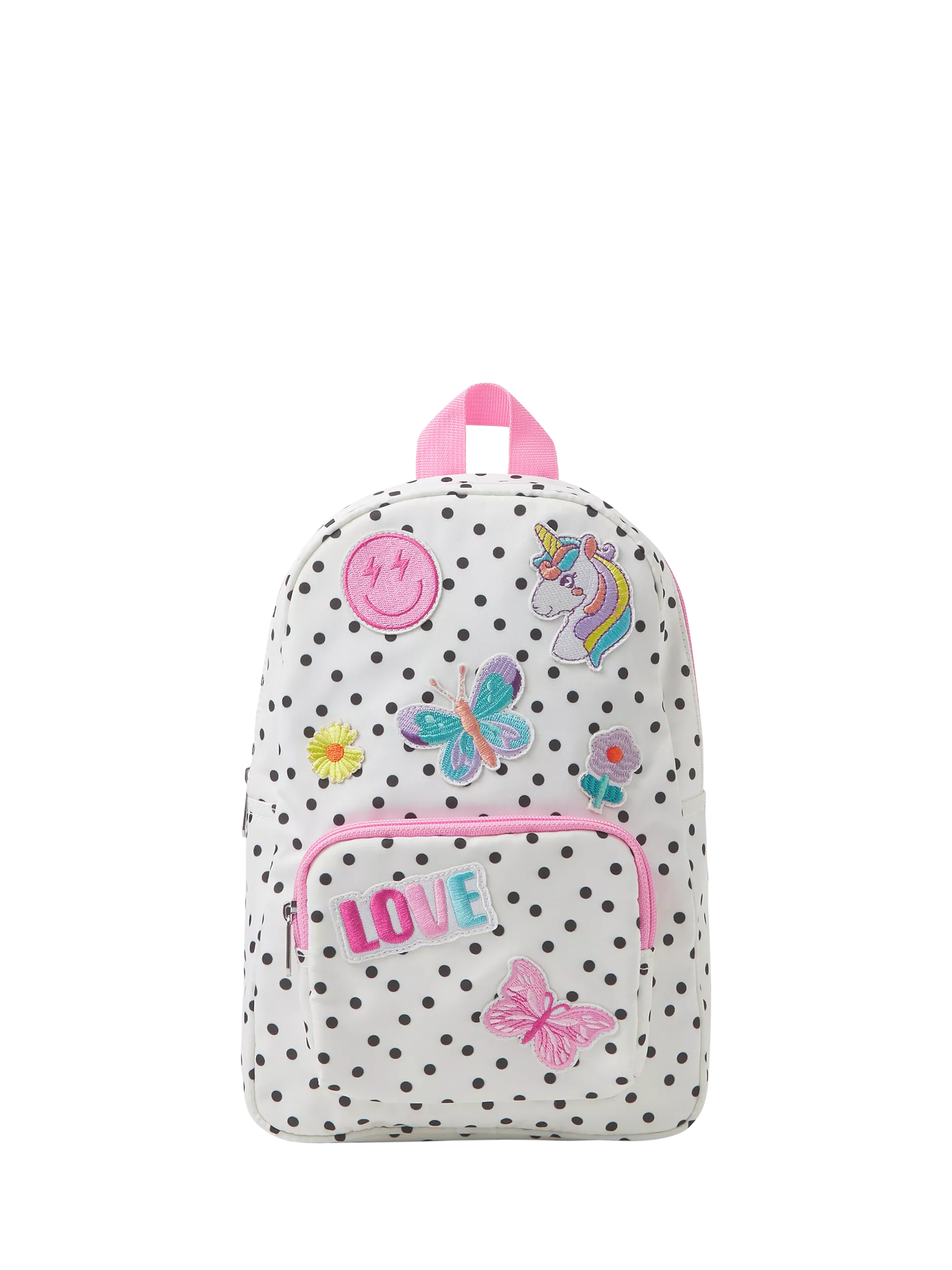 Angels by Accessorize white polka dot backpack with badges, imported from the UK
