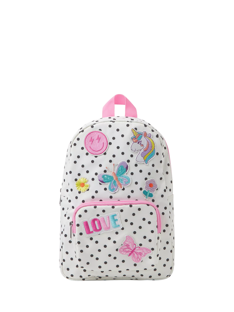 Angels by Accessorize white polka dot backpack with badges, imported from the UK