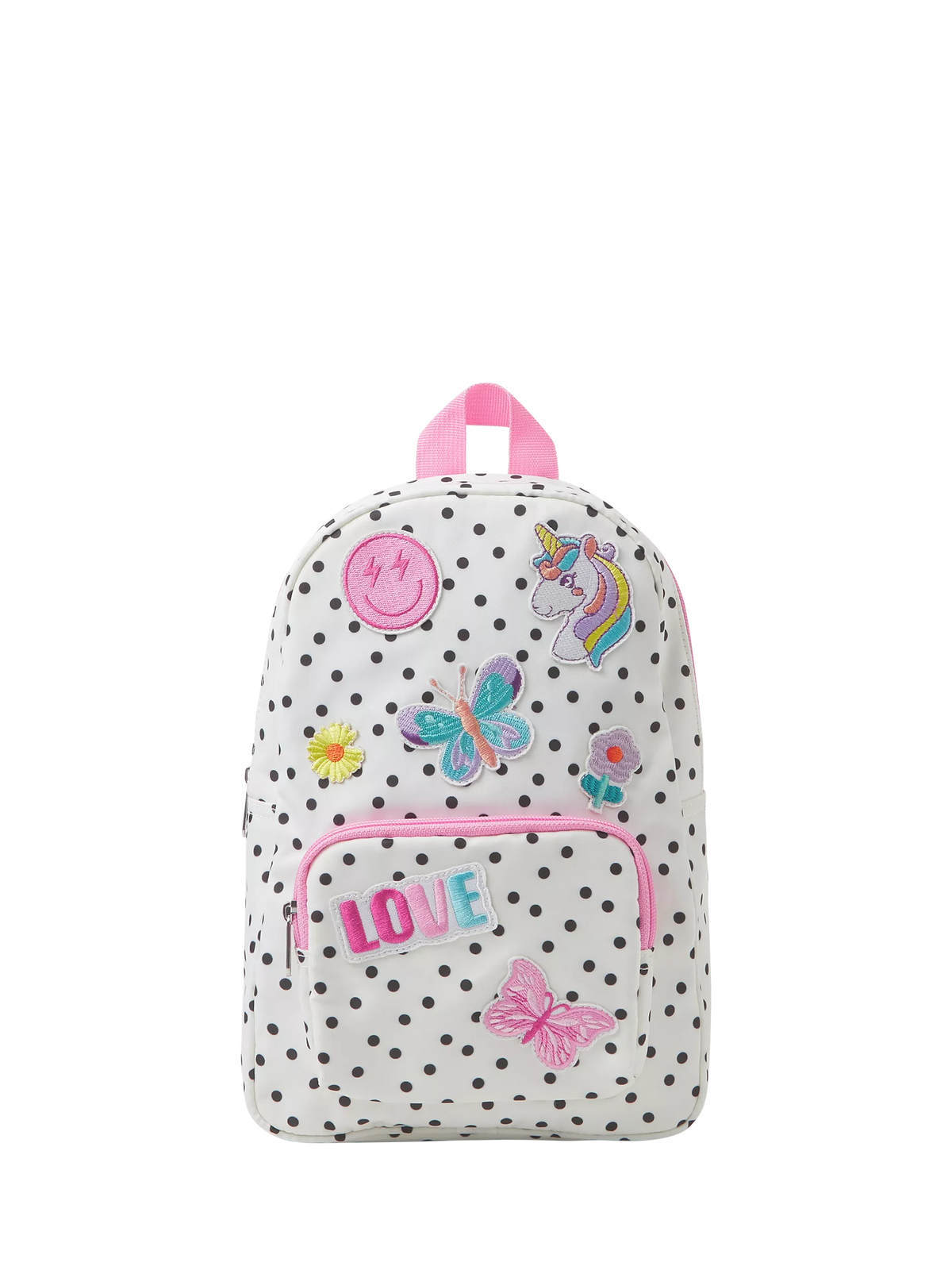 Angels by Accessorize white polka dot backpack with badges, imported from the UK