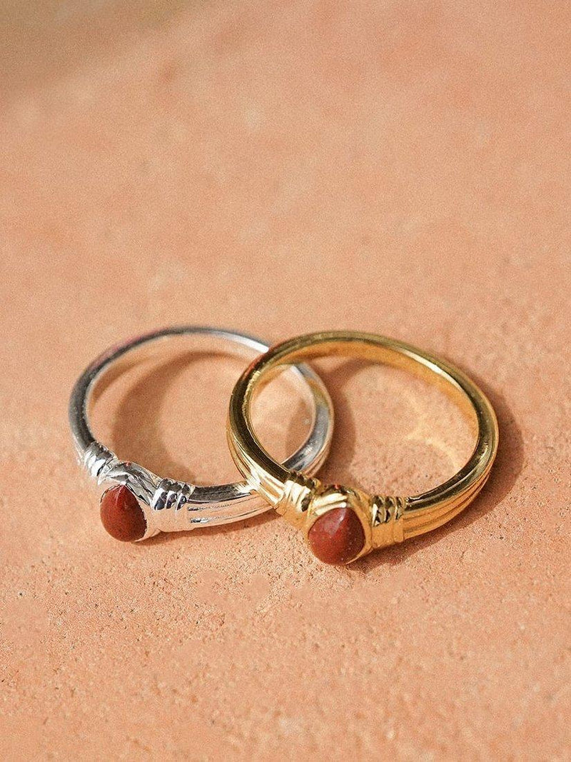 Daisy London gold plated red jasper band ring - UK version