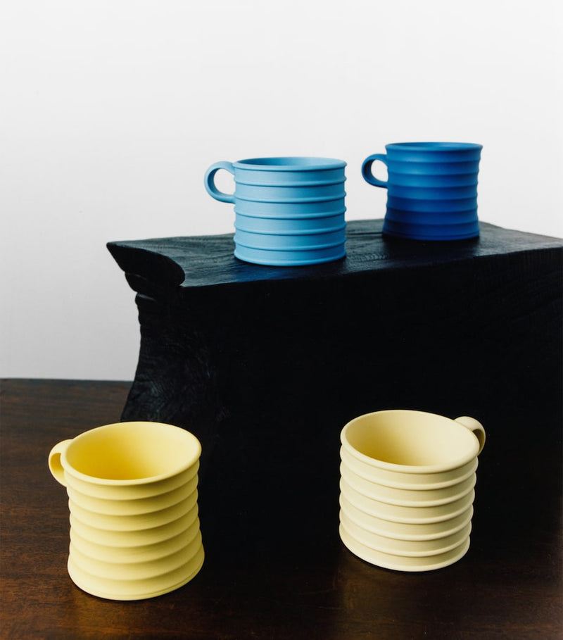 Set of Two Ceramic Mugs with Straight and Curved Designs, Dishwasher and Microwave Safe