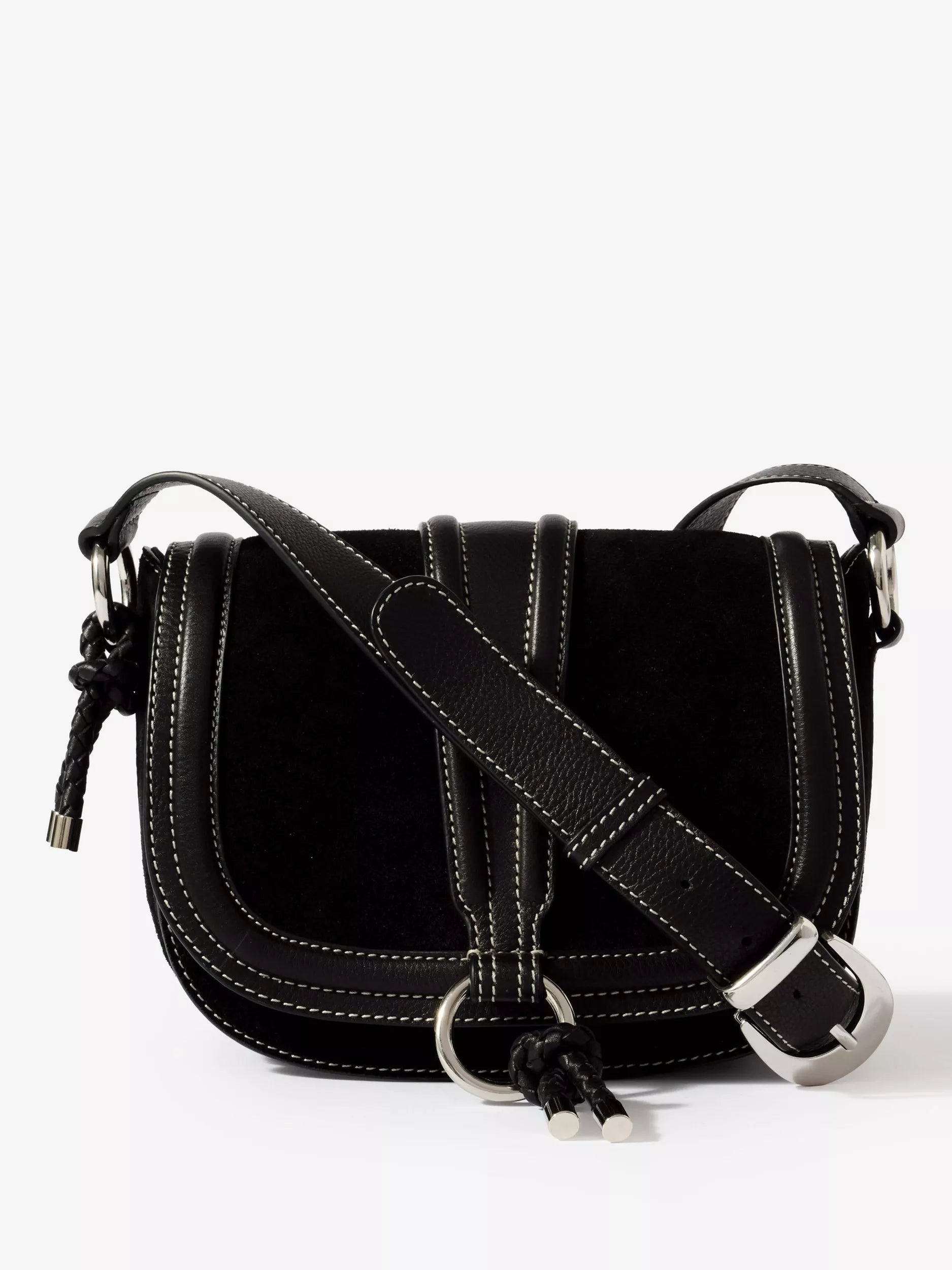 Mint Velvet suede saddle bag black, imported from the UK