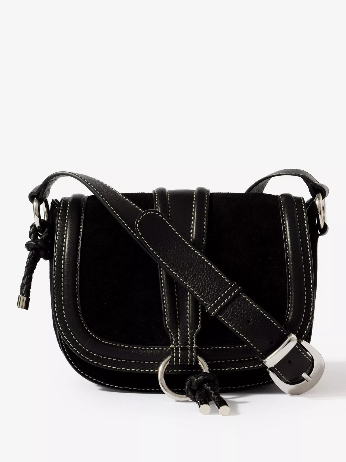 Mint Velvet suede saddle bag black, imported from the UK