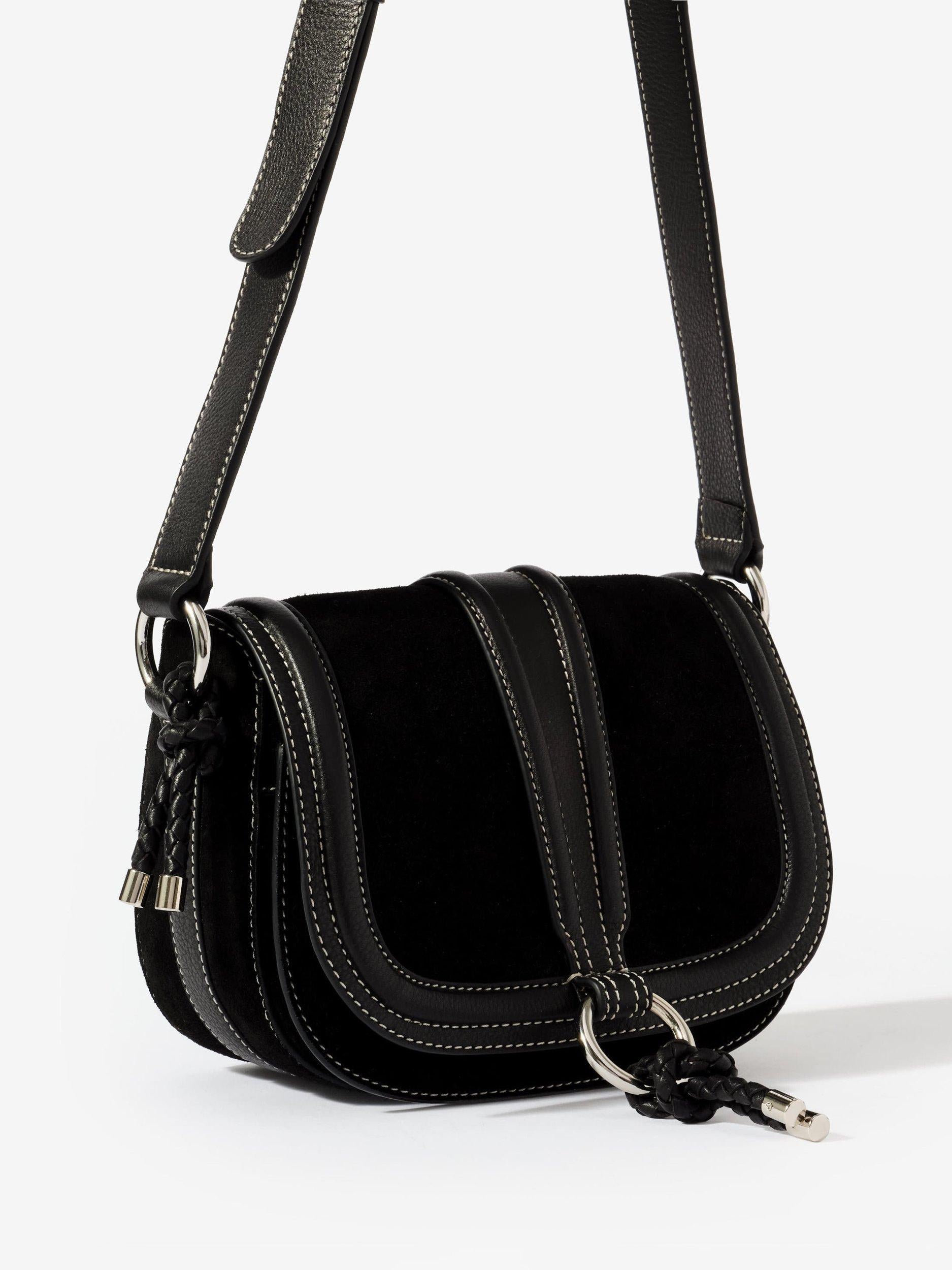 Mint Velvet suede saddle bag black, imported from the UK