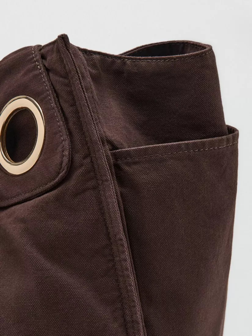 Mango cotton tote bag in chocolate colour, British product