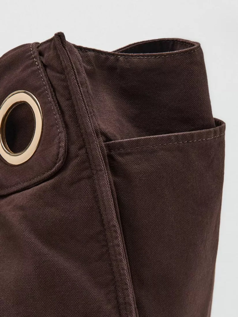 Mango cotton tote bag in chocolate colour, British product
