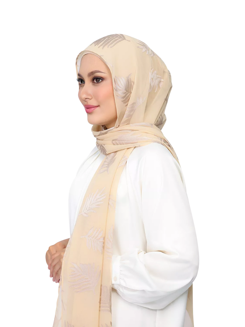 Bokitta Nakheel palm print shawl set in gold, imported from the UK