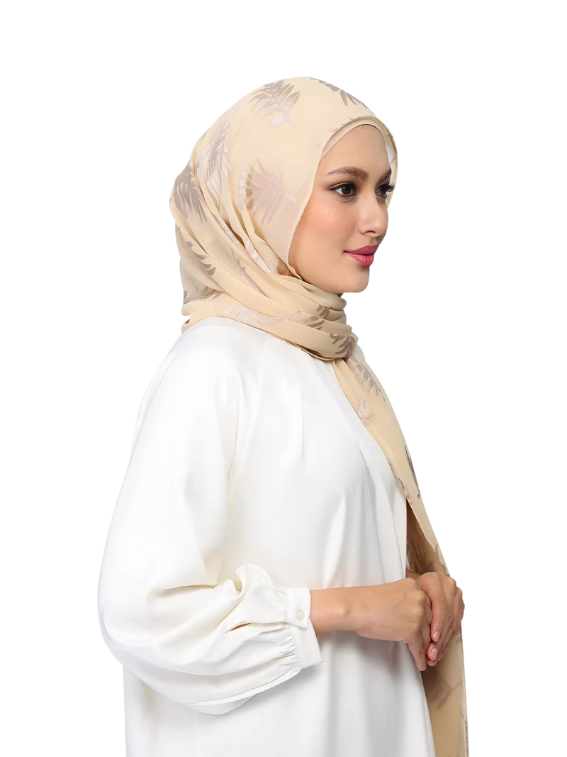 Bokitta Nakheel palm print shawl set in gold, imported from the UK