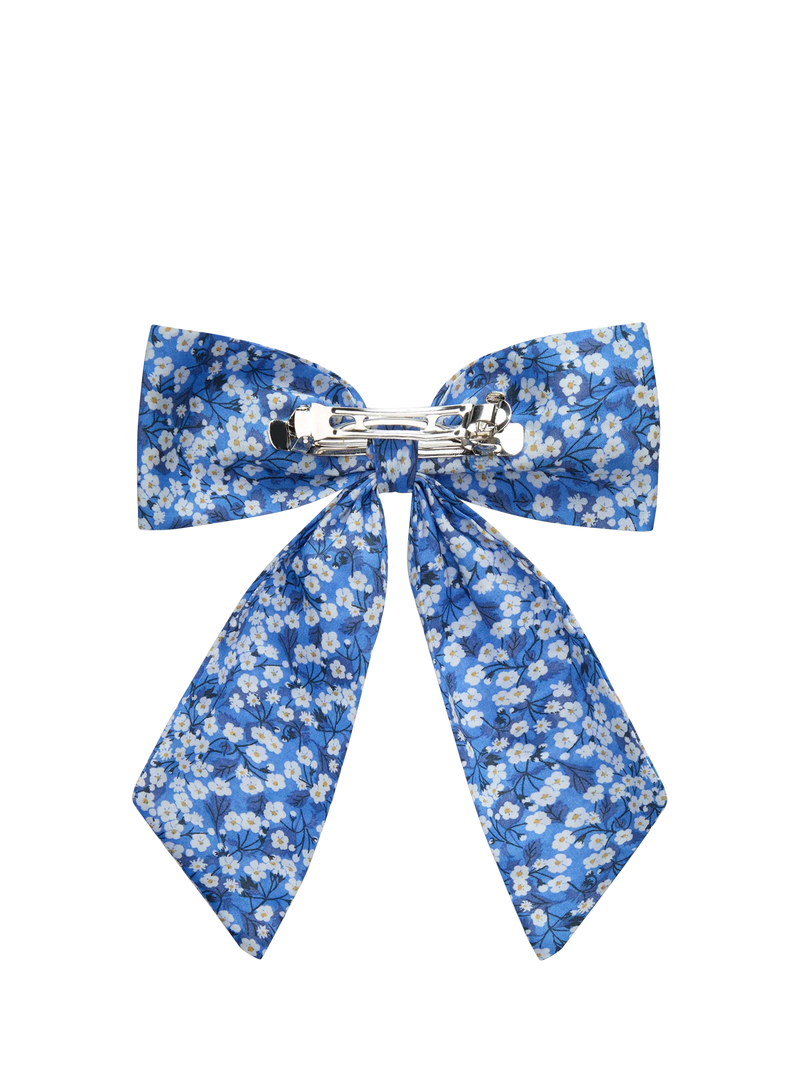 Trotters bow hair clip Blue/Multi floral, imported from the UK