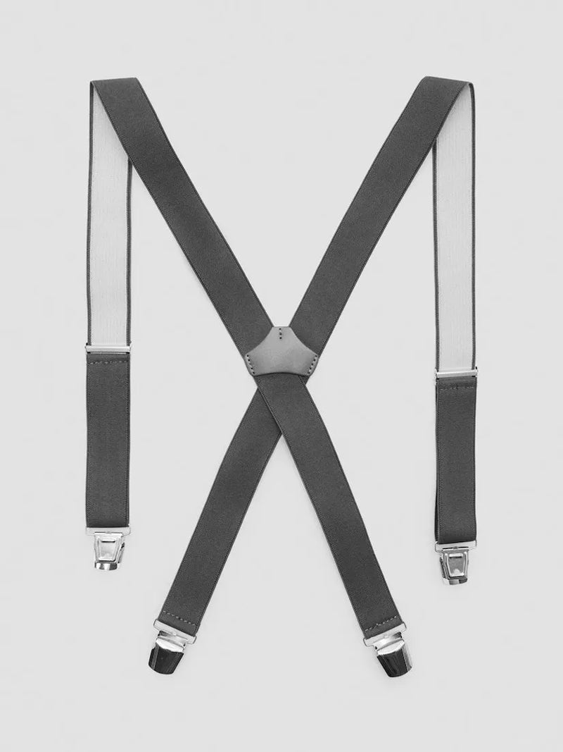 Mango grey braces with leather trim, UK version