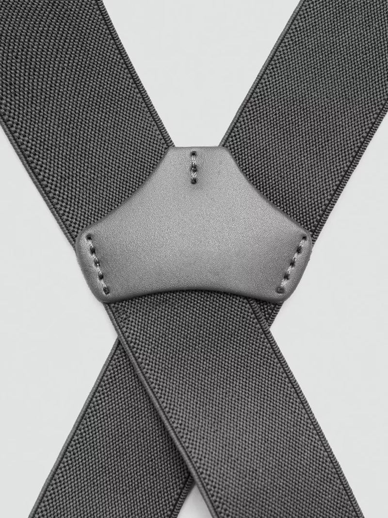 Mango grey braces with leather trim, UK version