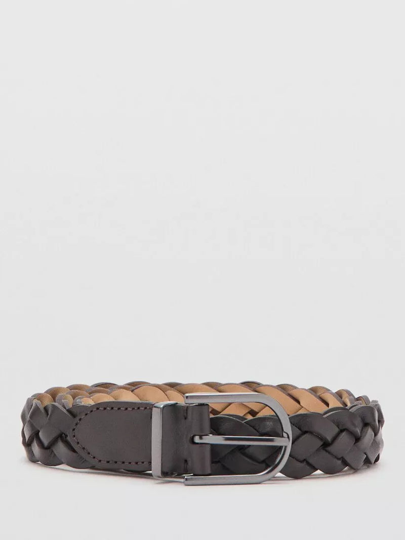 Mango braided leather belt in brown - British product