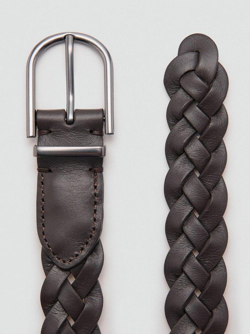 Mango braided leather belt in brown - British product