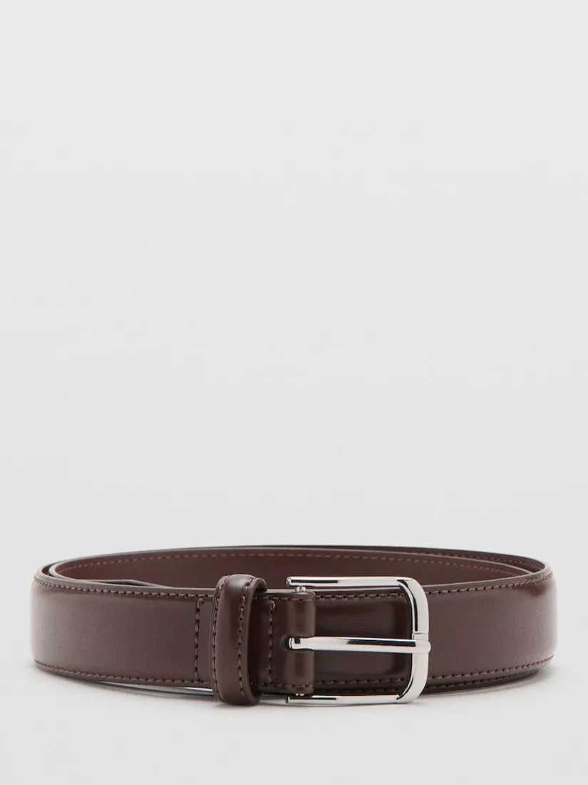 Mango leather belt brown with hand-stitched edges, imported from the UK