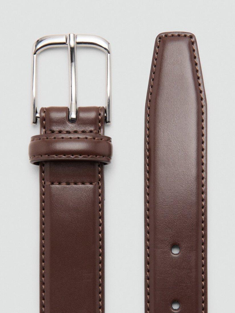 Mango leather belt brown with hand-stitched edges, imported from the UK