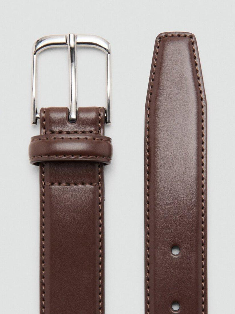 Mango leather belt brown with hand-stitched edges, imported from the UK