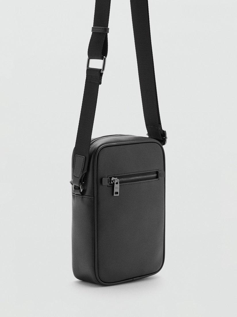 Mango leather slim crossbody bag black, UK version