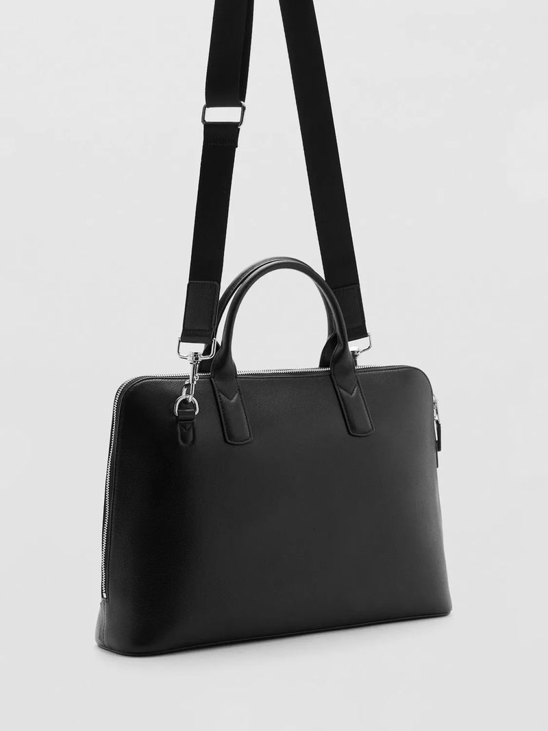 Mango leather tote bag in black with zip closure - British product