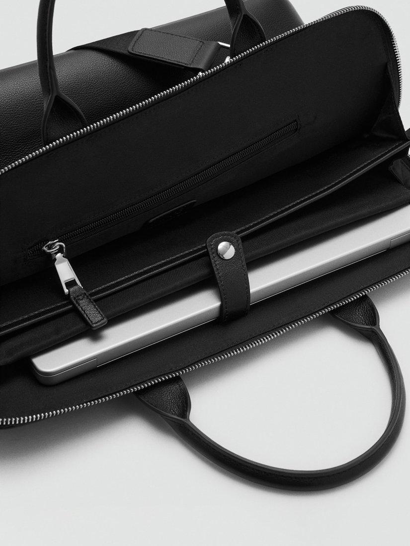 Mango leather tote bag in black with zip closure - British product